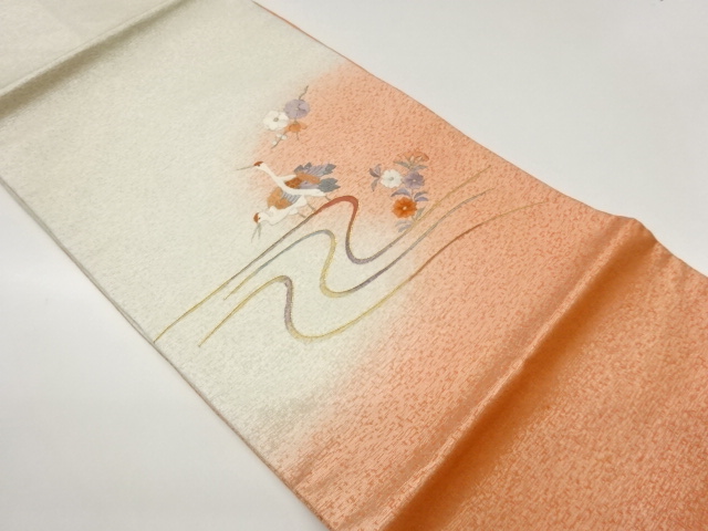 金駒刺繍鶴に梅・桜・流水模様名古屋帯